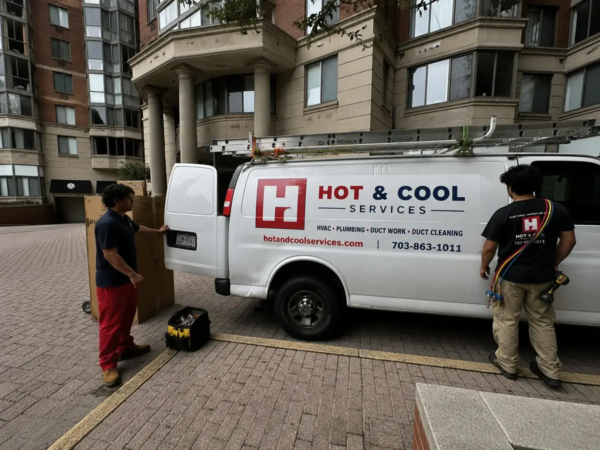Hot & Cool Services technician arriving for HVAC service